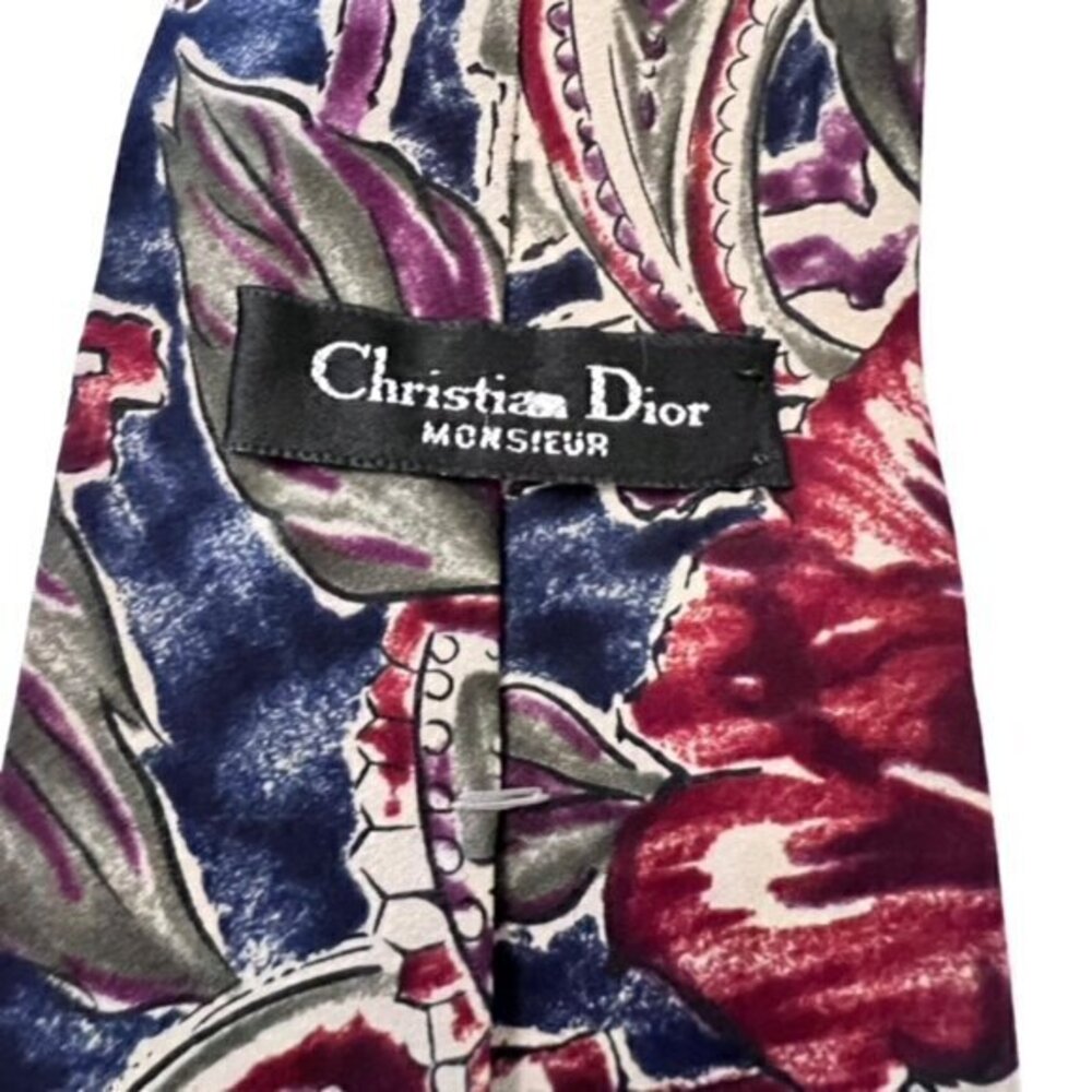 Christian Dior Monsieur Men's‎ Tie Floral Multicolor Polyester AUTHENTICATED